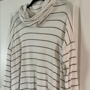 Lou & Grey Cream and Gray Striped Cowl Neck Sweater